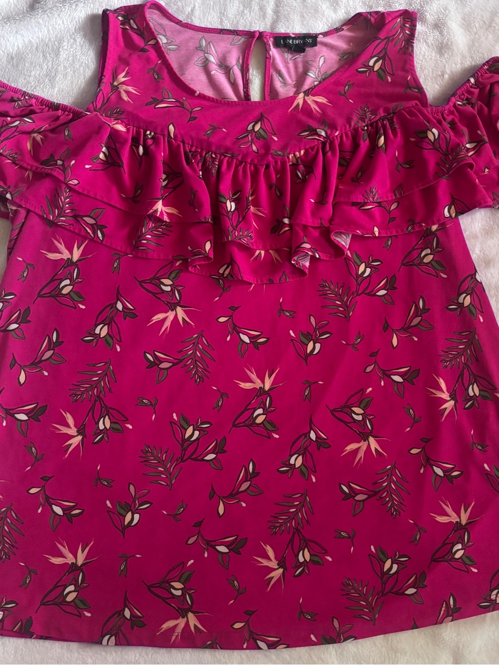 Lane Bryant Floral Cold Shoulder Ruffle Blouse 22/24 Boho Plus Size